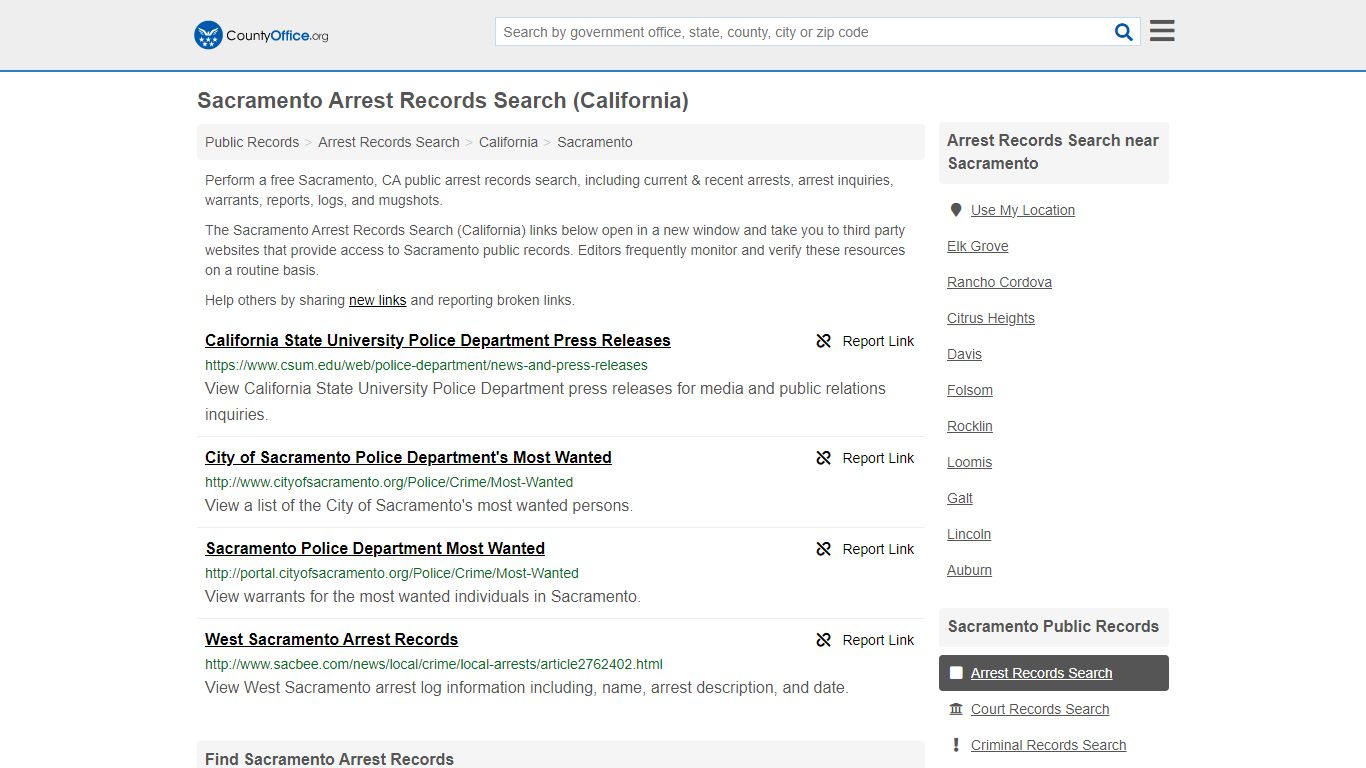 Arrest Records Search - Sacramento, CA (Arrests & Mugshots) - County Office